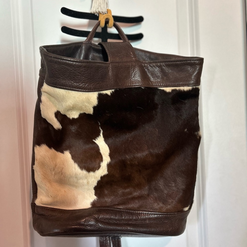 Women's Brown Leather and Cowhide Backpack